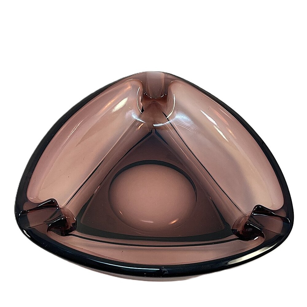 VTG Mid-Century Modern Amethyst Glass Ashtray 50s60s Catchall or Trinket Dish 7"